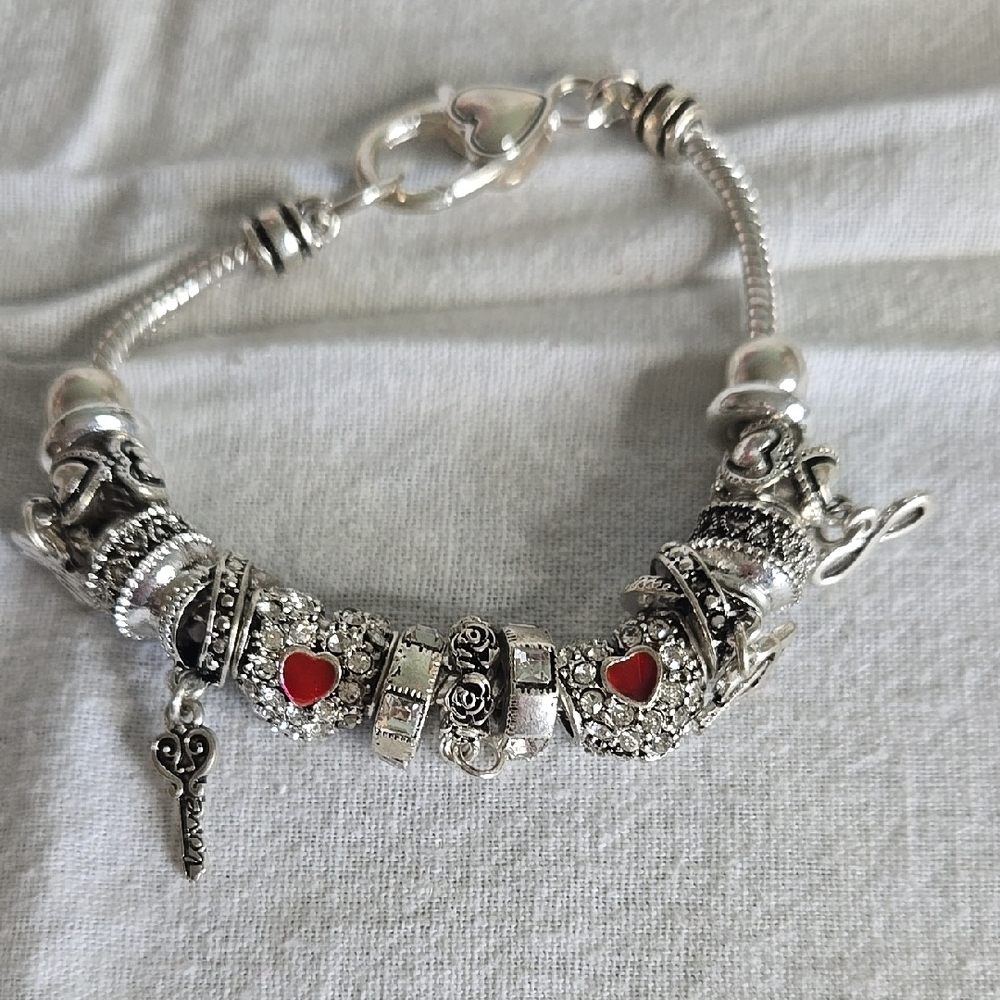 Silver and Red Charm Bracelet